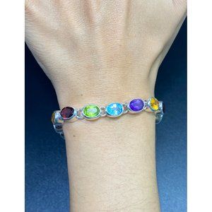 Doug Paulus 925 Multi Gemstone Bracelet Chain Link Designer Signed 7 inches Fine